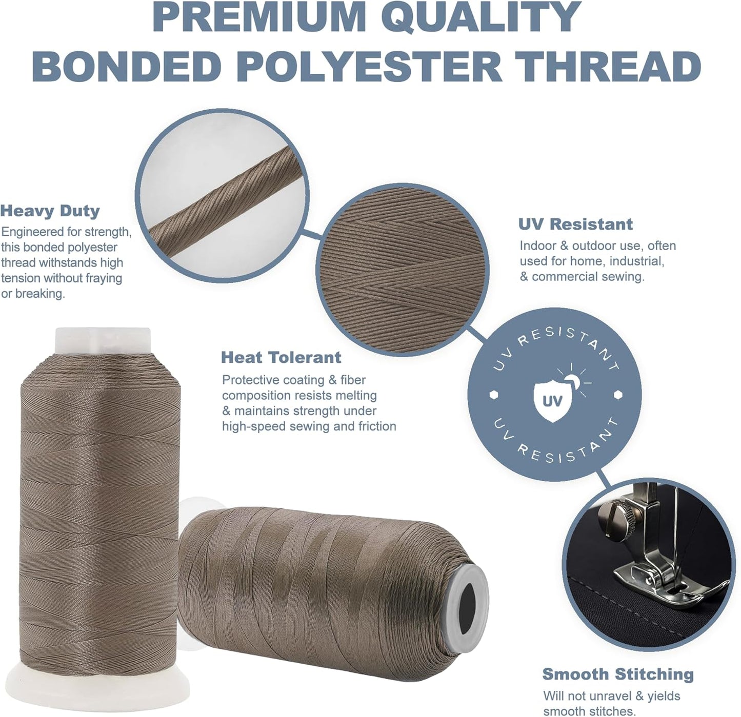 Mandala Crafts Taupe Heavy Duty Thread -1500 Yds Tex 90 Thread for Sewing Drapery Jeans Leather Hair Outdoor Marine Upholstery