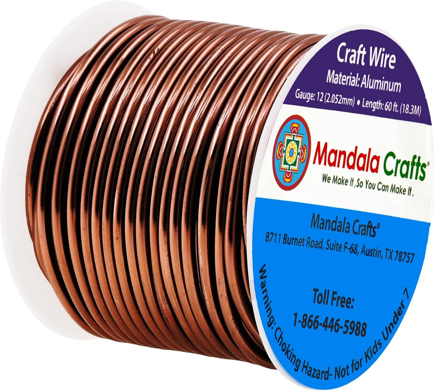 Mandala Crafts 12 Gauge Anodized Aluminum Craft Wire for Jewelry Making - 60 FT Colored Flexible Brown Wire - Bendable for Bonsai Armature Crafting Sculpting