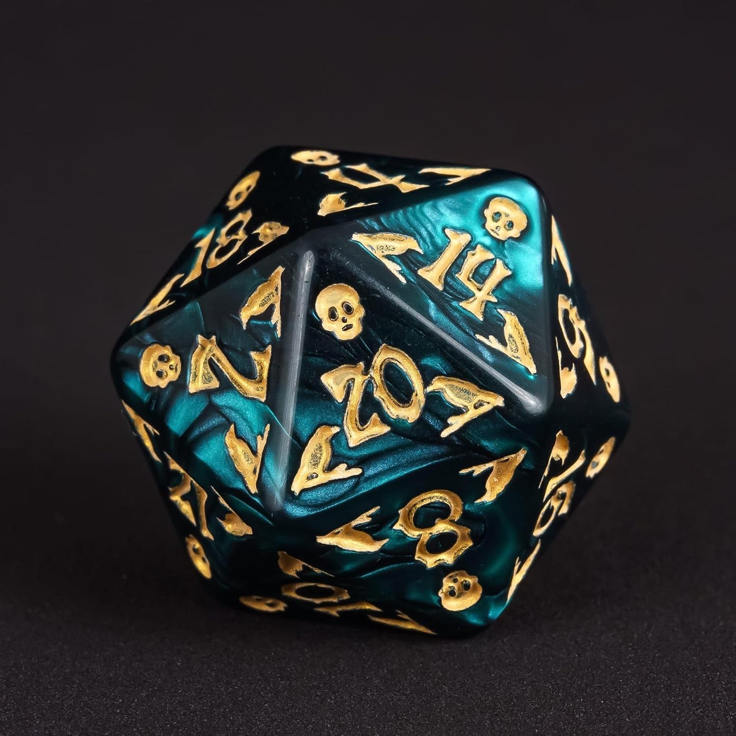 7-Die DND Dice Set Halloween Pattern Polyhedral Die Set with Leather Bag, Skull Dice D&D Die for RPG Table Games (Halloween Pattern-Green)