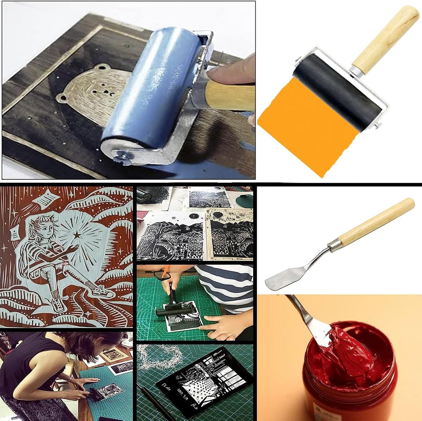 HRJZF 6 Pack Rubber Brayer Roller for Printmaking,Anti Skid Tape Construction Tools, Print,Great for Gluing Application Also,Ink and Stamping Tools 1.4 Inch