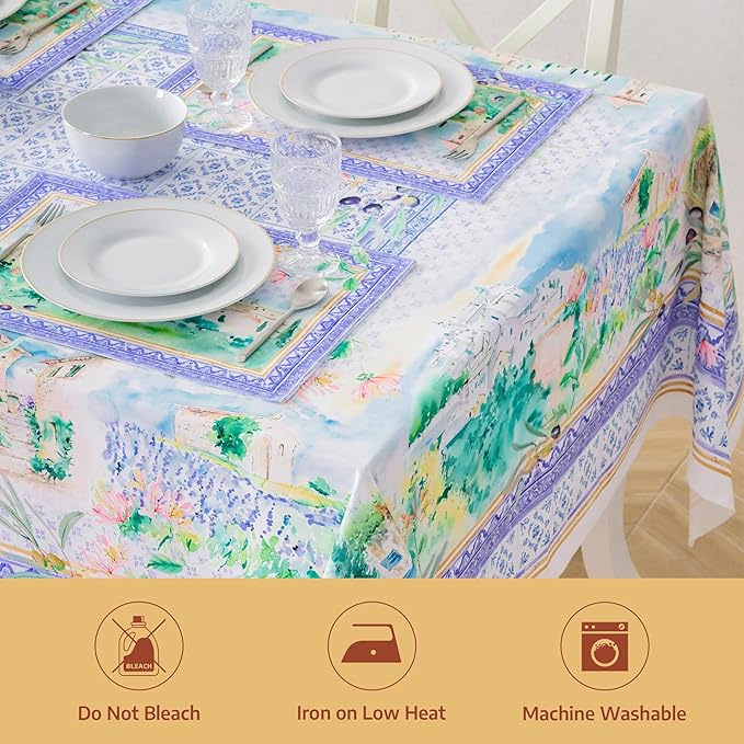 Maison d' Hermine Premium Table Cloth Rectangle Table 100% Combed Cotton 90 x 70 Inches Tablecloth Reusable Decorative for Dining Room, Farmhouse, Home, Party, Festive & Wedding - Luberon