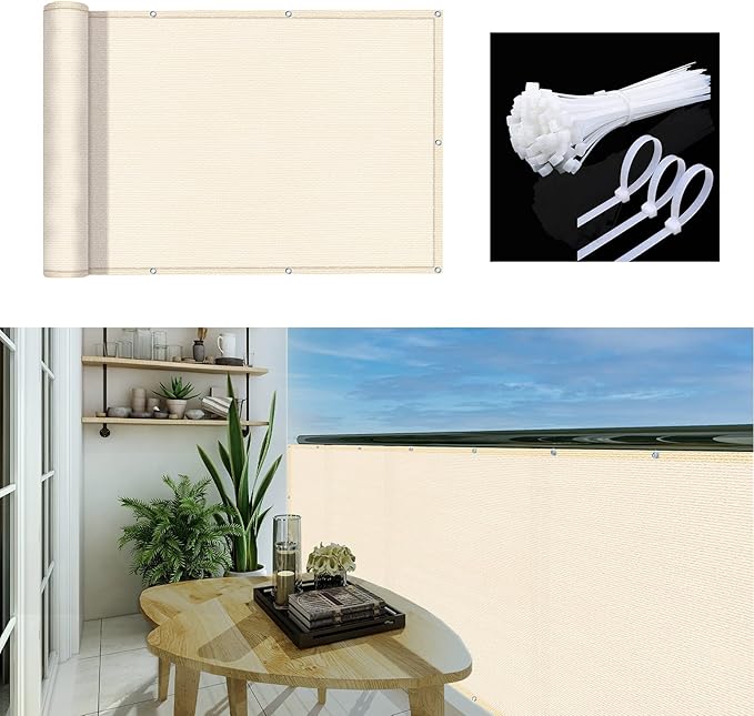 3'x10'Balcony Privacy Screen Cover Fence Cover UV Protection Weatherproof Windscreen Heavy Duty for Patio, Backyard,Beige