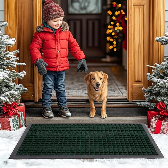 Smiry Front Door Mat Outside Entrance, Heavy Duty Natural Rubber Doormat, Non Slip Trap Dirt and Moisture Easy Clean, Low Profile Welcome Floor Mats for Indoor Outdoor Entry, 70x46.5 Inch, Black Green