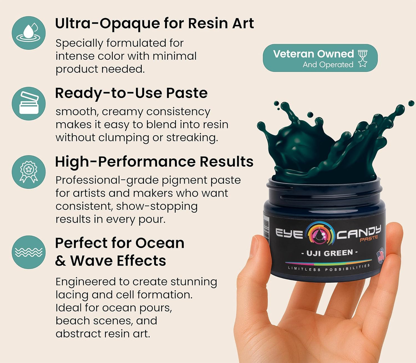 Eye Candy Green Resin Pigment Paste Uji Green (2 oz Paste / 4 oz Jar) | Epoxy, Resin Art | Highly Pigmented