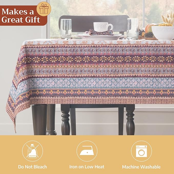 Maison d' Hermine Table Cloth Rectangle Table 100% Cotton 60 x 108 Inches Fall Tablecloth Reusable Everyday Use for Thanksgiving Christmas Decorations Dining Farmhouse Party (Fair Isle)