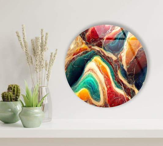 My Photostation.com 31.5''(80cm) Diameter Colorful Marble Swirl Round Wall Art Abstract Glass Decor with Earthy Tones & Gemstone Texture
