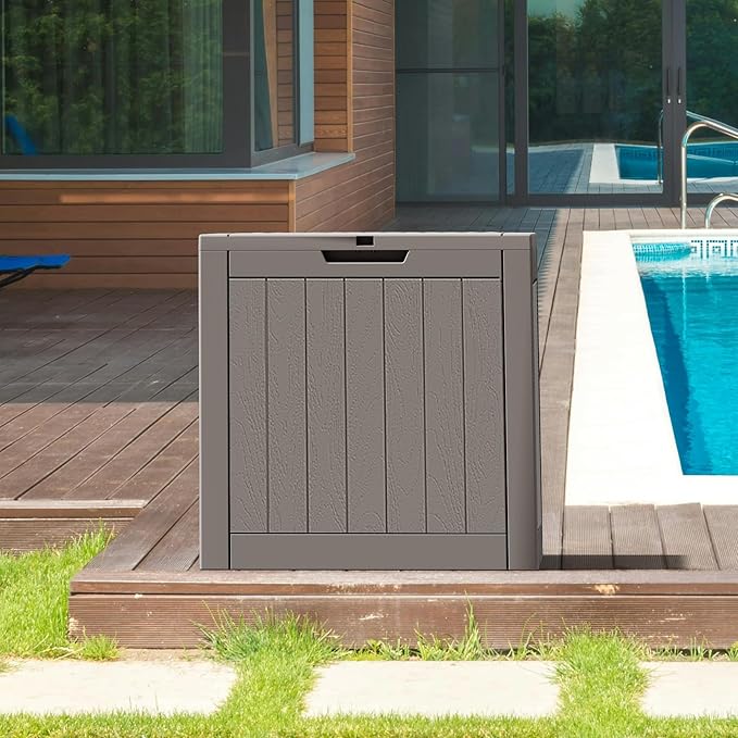 NUNU LAB 31 Gallon Outdoor Storage Box Waterproof, Outside Package Delivery Deck Boxes with Lockable Lid, Backyard Storage Bin For Garden Tools, Patio Cushions Accessories, Gray