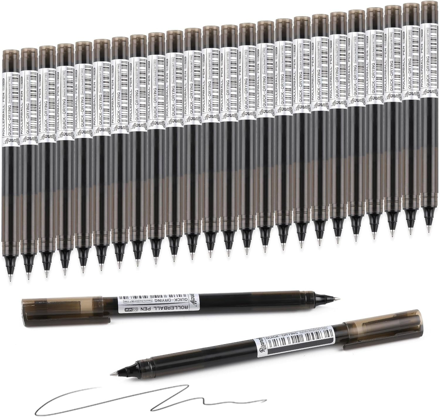 RIANCY Black Fine Point Gel Pens 24Pcs 0.5mm Gel Ballpoint Pens Black Liquid Ink Pens No Smear No Bleed, Smooth Writing Pen for Journaling Note Taking Drawing Sketching Coloring Office School Supplies