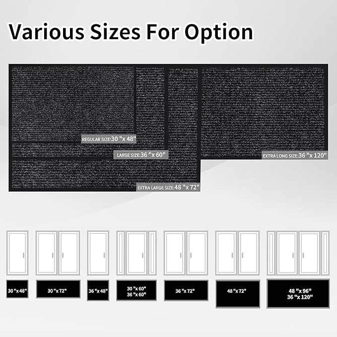 Front Door Mat Indoor Outdoor Entrance, 30" x 72" All-Season Heavy Duty Waterproof Doormat, Non-Slip Absorbent Entryway Mat, Easy to Clean, Low Profile Commercial Floor Mat for Indoor Outdoor