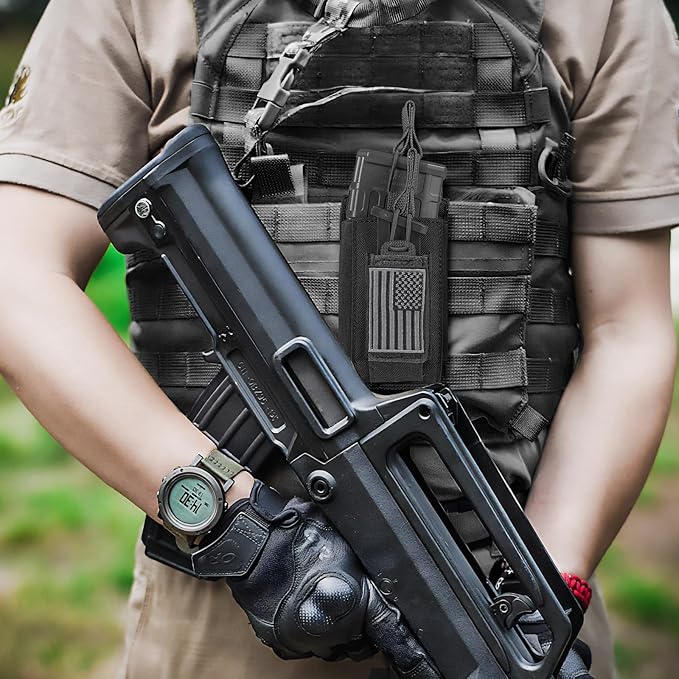 Open-Top Single/Double/Triple Molle Mag Pouch for 5.56mm M4 M16 AK AR Glock M1911 9mm Elastic Rifle Magazines Pistol Mag Pouches Holder Carrier with USA Flag Patch