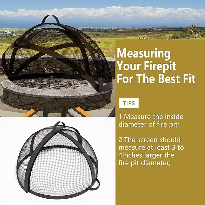 WeCooper 30In Round Fire Pit Spark Screen Cover, Outdoor Patio Easy-Opening Fire Pits Mesh Screen, Heavy Duty Steel Firepit Ember Lid with Hinge