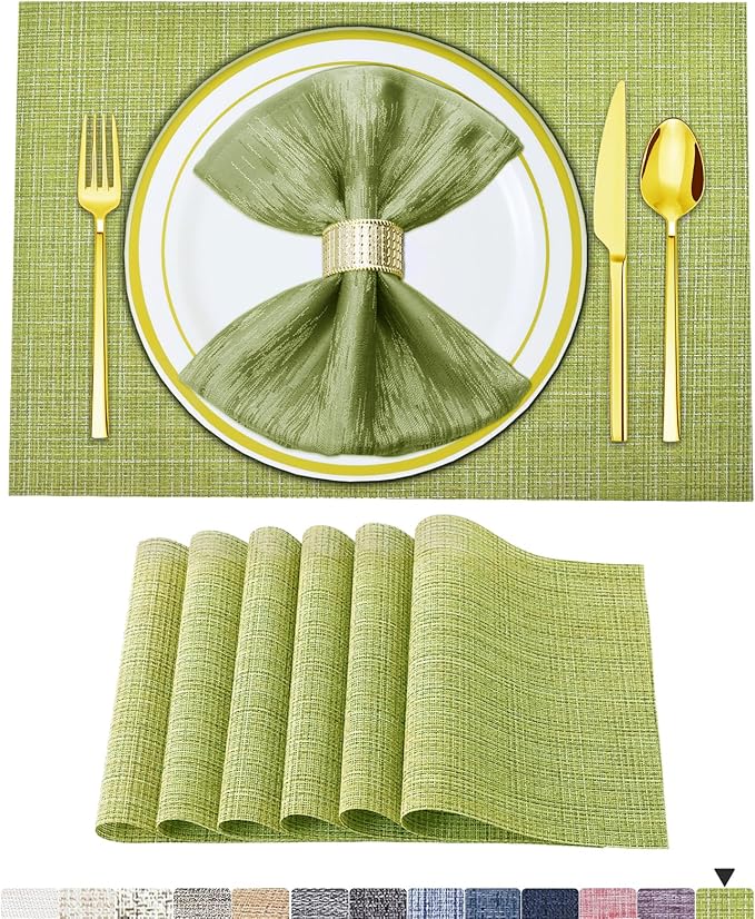 BETEAM Placemats Set of 6, Woven Vinyl Placemat for Dining Table Washable Wipeable Kitchen Place Mats Durable Indoor Outdoor Table Mats