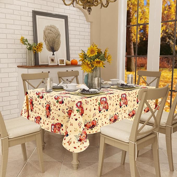 misaya Rectangle Waterproof Vinyl Table Cloth, Wipeable Tablecloth with Flannel Backing, Plastic Table Cover for Fall, Thanksgiving (Pumpkin Truck, 60" x 84")