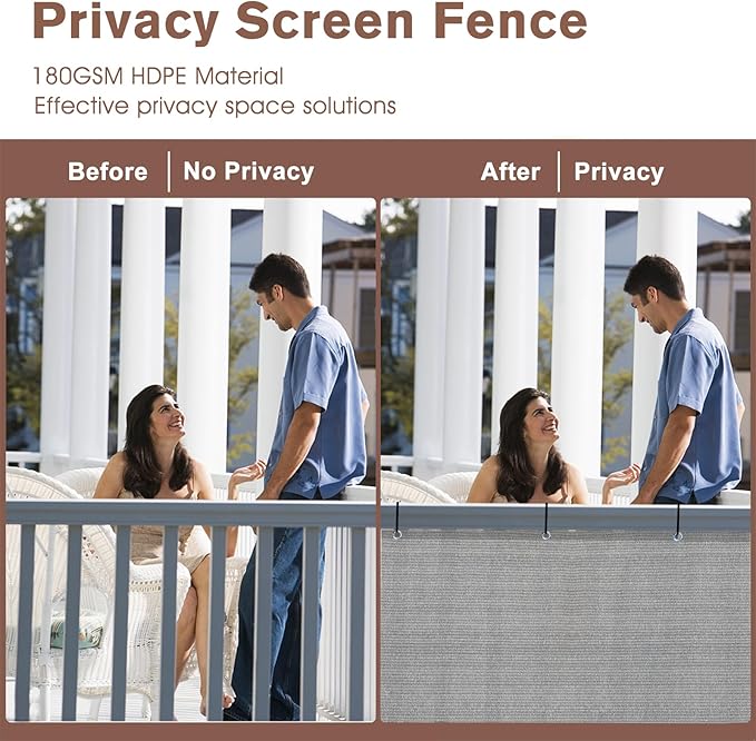 SUNNY GUARD 3'x16' Brown Grey Balcony Deck Privacy Screen Fence, Apartments Railing, Heavy Duty Wind Block Screen for Outdoor,Backyard,Patio,Porch Privacy（We Make Custom Sizes）