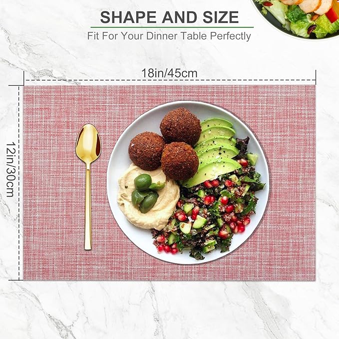 BETEAM Placemats Set of 6, Woven Vinyl Placemat for Dining Table Washable Wipeable Kitchen Place Mats Durable Indoor Outdoor Table Mats