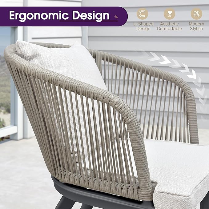 PURPLE LEAF 9 Pieces Outdoor Metal Furniture Set Patio Conversation Sets Dining Set, 1 Square Dining Table and 8 Modern Chairs with Cushions Seat Taupe