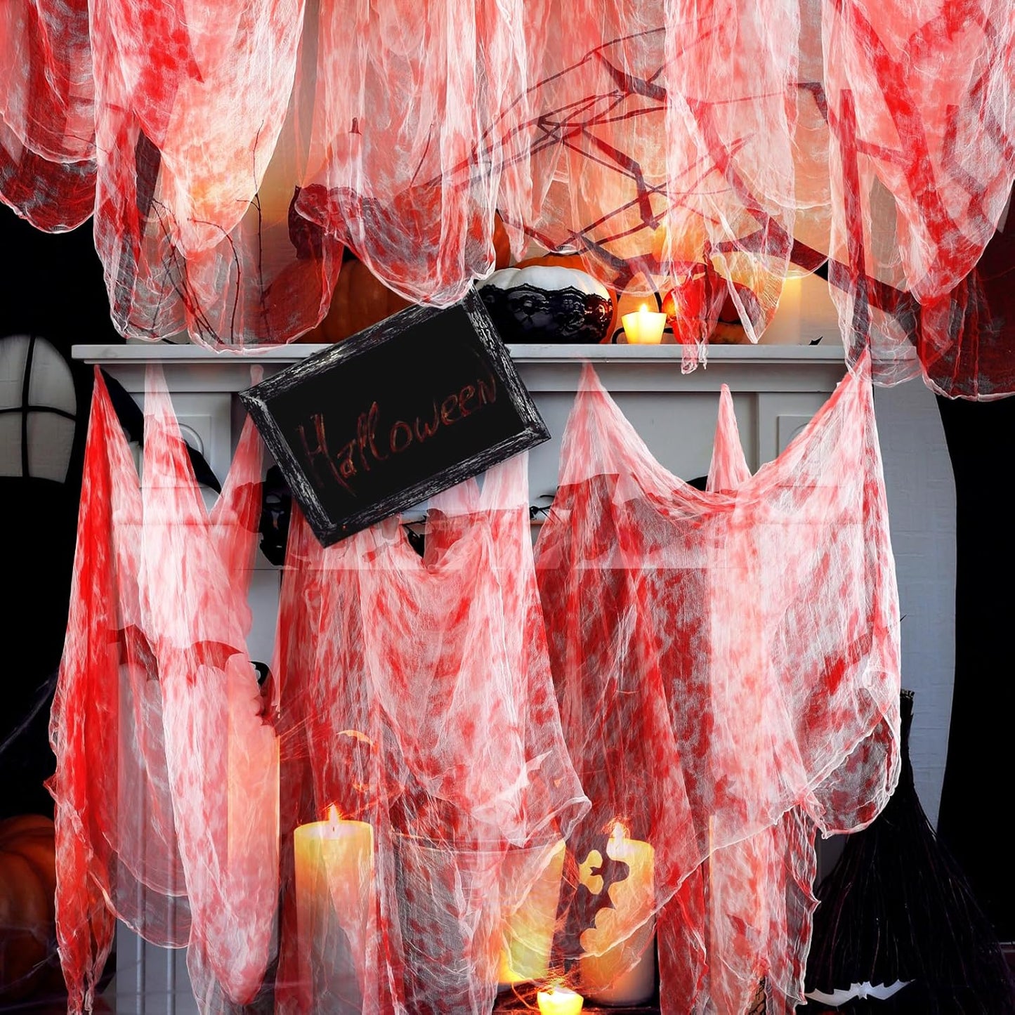 Boao Halloween Cheese cloth 64.96 x 39.37 Inch Bloody Cheesecloth Roll for Crafts Large Cotton Muslin Gauze Fabric for Halloween Outdoor & Indoor Spooky Decoration