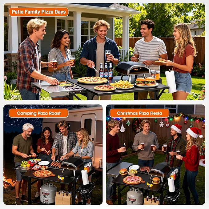 Pizza Oven Table, Grill Cart Table for Ooni Pizza Ovens, Expansive Countertop Pizzas Oven Accessories, Pizzas Stands for Party with Wheels Fits Ooni Blackstone Ninja Cuisinart Gozney