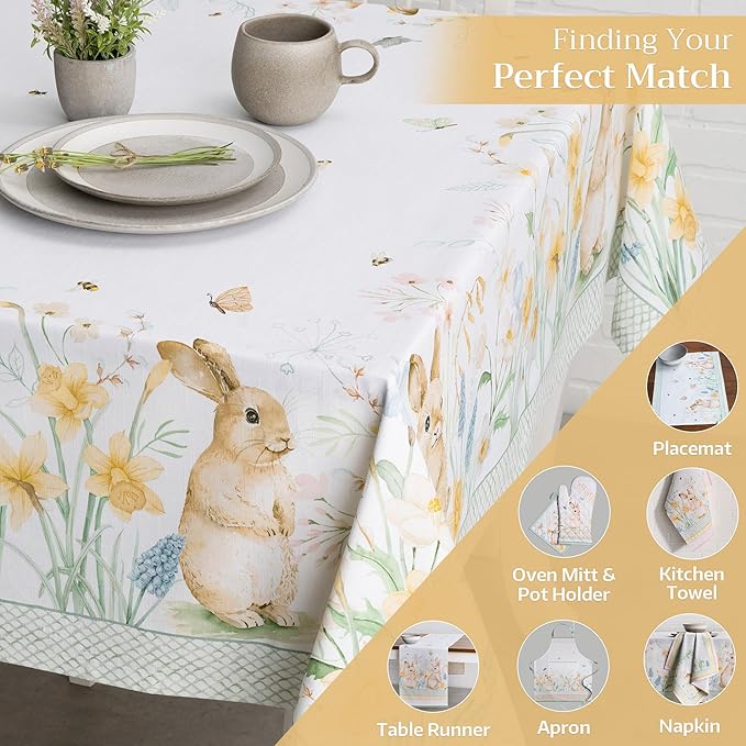 Maison d' Hermine Table Cloth Rectangle Table 100% Cotton 60 x 120 Inches Tablecloth Reusable Decorative for Dining Room, Farmhouse, Home, Party, Festive & Wedding Spring Summer - Easter Dew