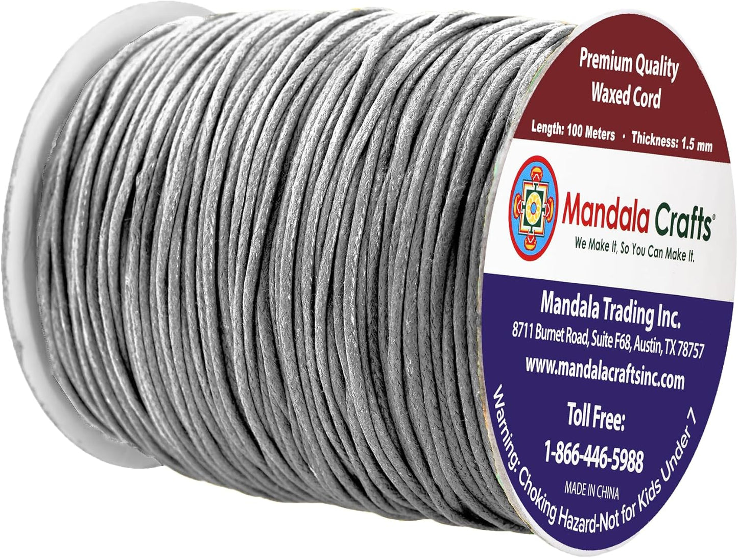 Mandala Crafts 1.5mm 109 Yards Gray Cotton Waxed Cord for Jewelry Making Bracelet Cord Waxed String - Beading String Thread Jewelry Cords for Necklaces String