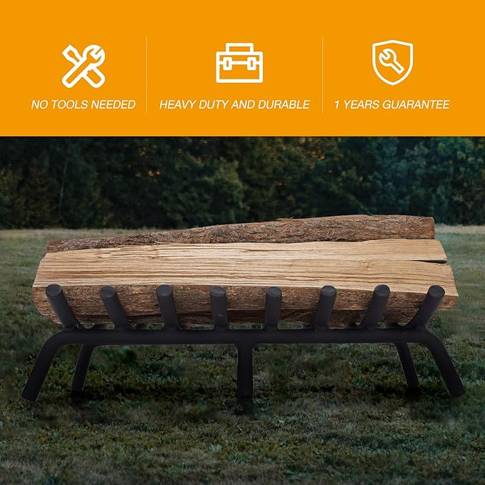 Fire Pit Grate - Fireplace Grate 20 Inch Heavy Duty Firewood Stove Log Holder Rack Solid Round Steel 3/4" Wrought Cast Iron Indoor Outdoor Camping Chimney Hearth Wood Burning Accessories Tools