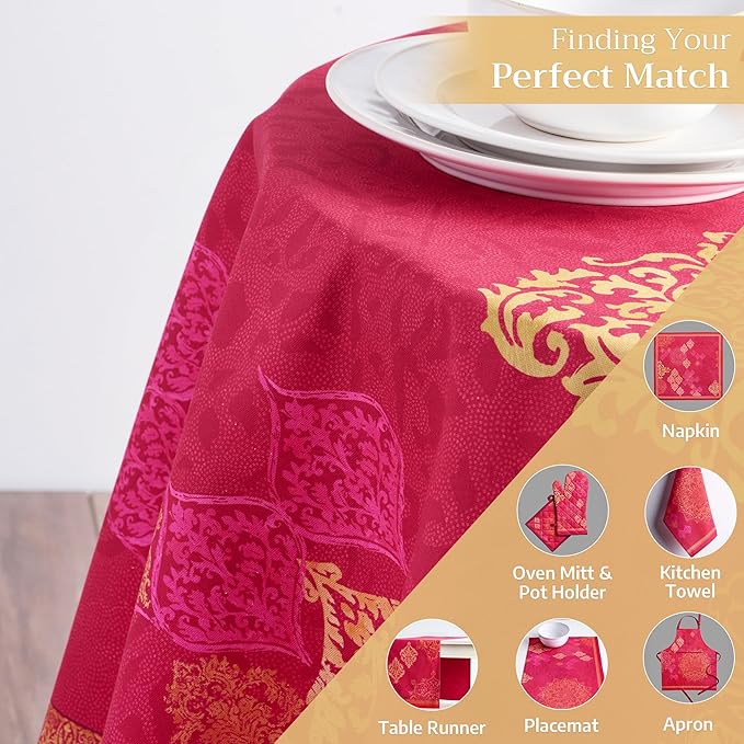 Maison d' Hermine Table Cloth Round Table 100% Cotton 63 Inches Fall Tablecloth Reusable Everyday Use for Thanksgiving Christmas Decorations Dining Farmhouse Party (Versailles)