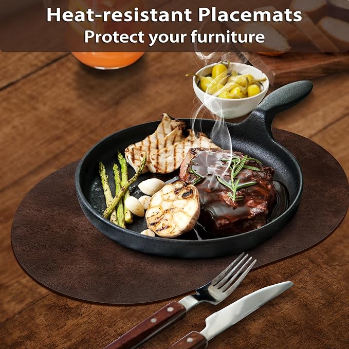 ADRIMER Placemats, Heat Resistant Oval Placemats Set of 8 Washable 12 x 17 Inch, Waterproof Table Mats, Wipeable Pu Place Mats for Kitchen, Dining Room, Coffee