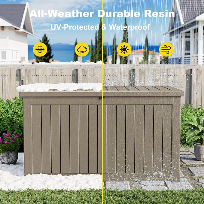 Deck Box - 280 Gallon Large Outdoor Storage box,Waterproof Patio Furniture and Storage Deck - Lockable and UV Resistant, Perfect for Pool and Outdoor Use, Weatherproof Resin, Lockable (Light Brown)