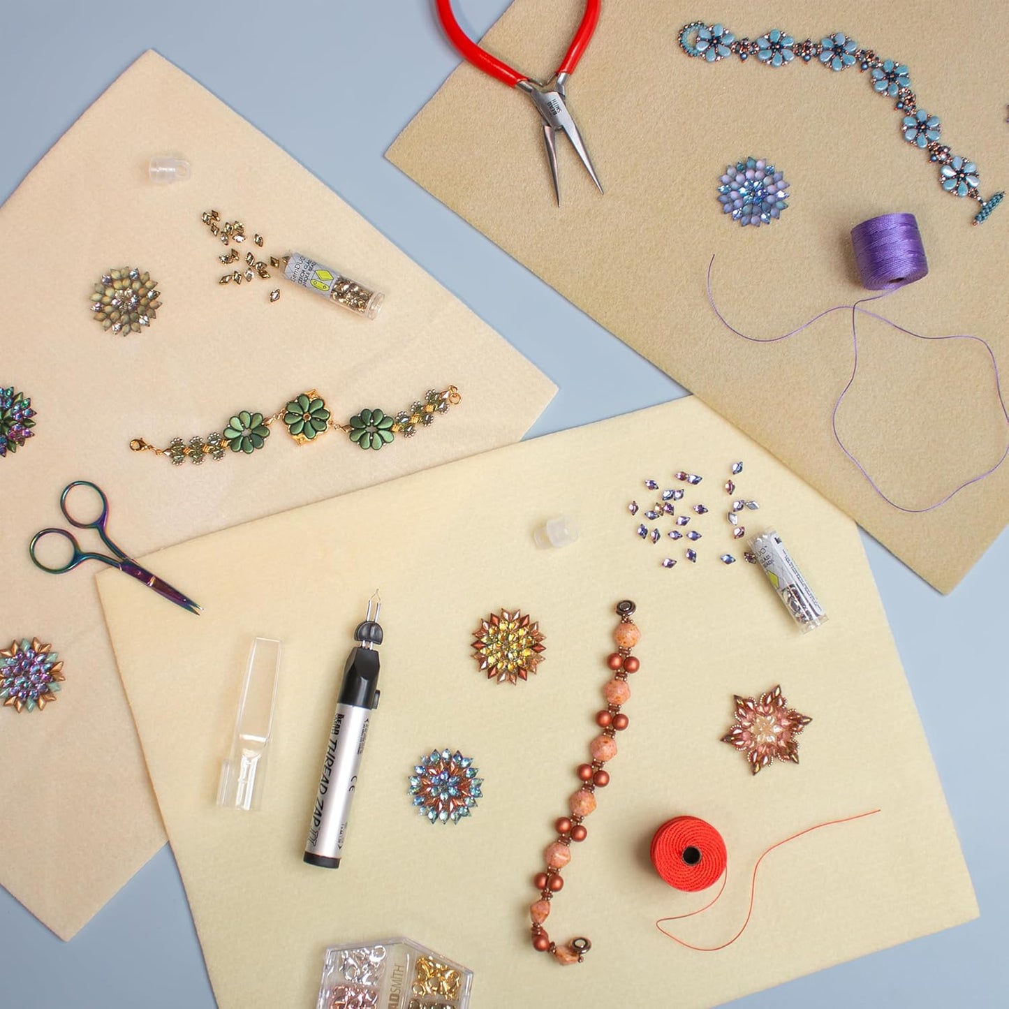 The Beadsmith Beading Mats Set – Double-Sided Stringing Work Mats, 3-Pack, 11"x14" Each, Washable, Wrinkle-Free, Soft Foam-Like Texture