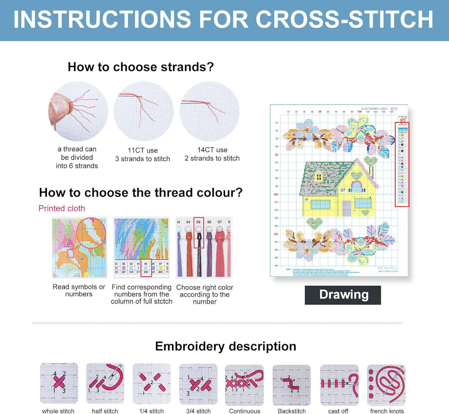 XuZBDia Love Style Cross Stitch Kits,16 x 19 Inches Embroidery Kit，11CT Mesh Cotton Fabric,Gift Box Packaging,Can Be Given As a Gift to Family or Friends