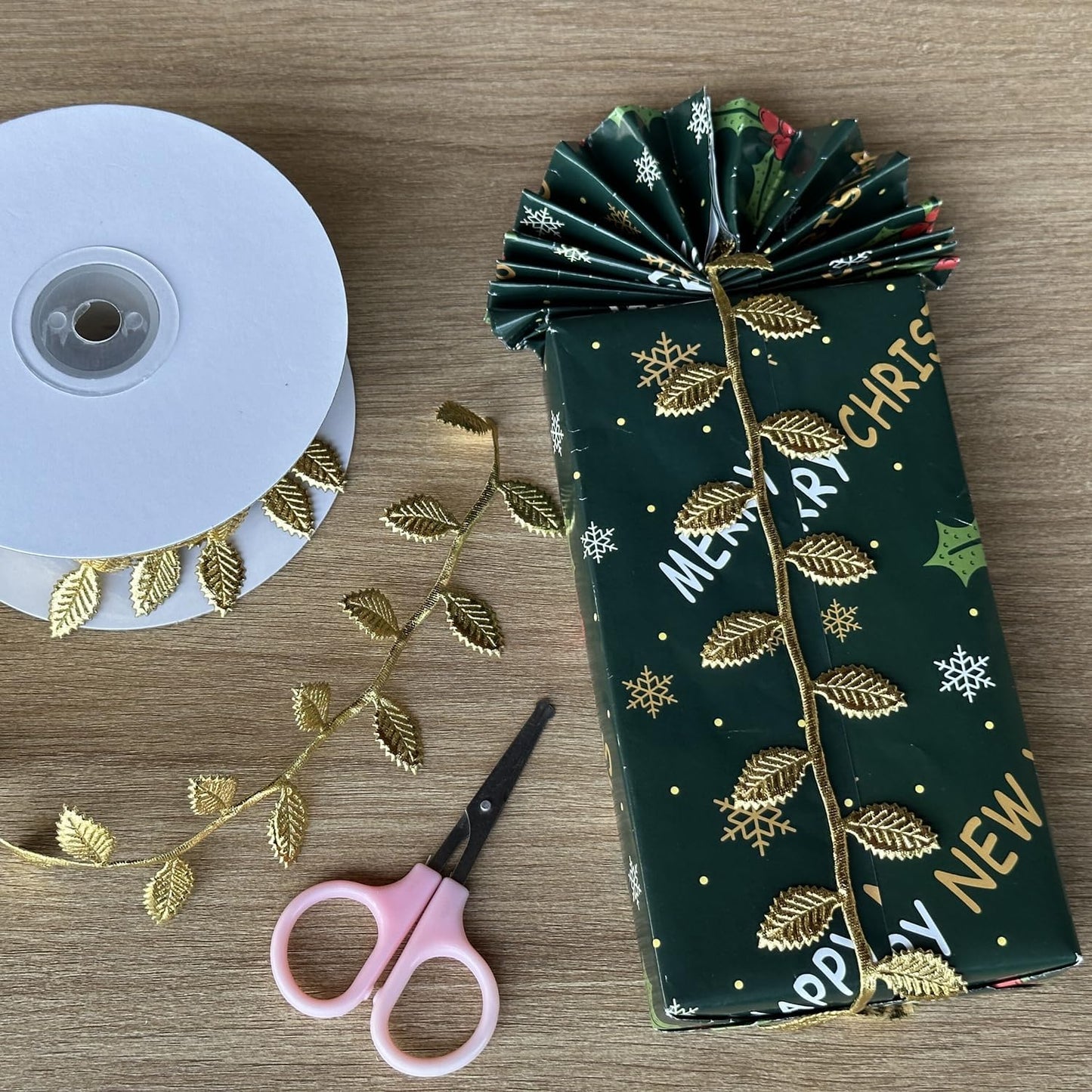 BASOKAN Gold Leaves Leaf Ribbon Trim Rope - 20 Yards - for Garland DIY Crafts and Party Wedding Home Decorations (Gold)