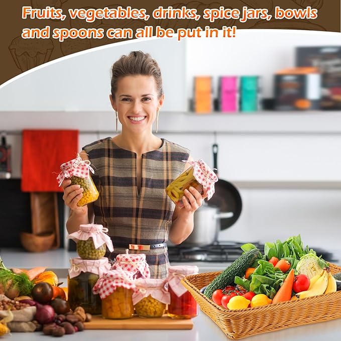 Tioncy 10 Pcs Poly Wicker Bread Basket 17.72 x 13.78 x 3.15 Woven Bread Imitation Rattan Fruit Basket Tray Stackable Rectangular Food Baskets for Serving Display Storage Kitchen Restaurant Vegetable