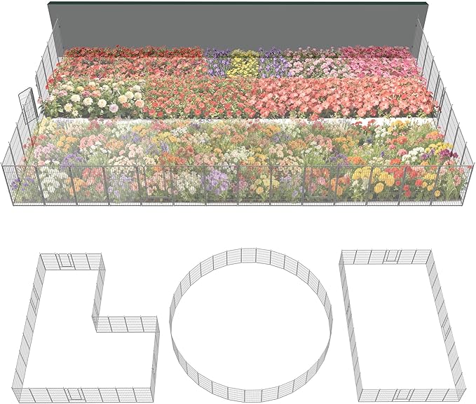 FXW Garden Fence Outdoor for The Yard – 45in(H) x 72.9ft(L) Heavy Duty Metal Animal Barrier for Dog and Rabbit, Decorative Dog Fence, 32 Panels, Silver