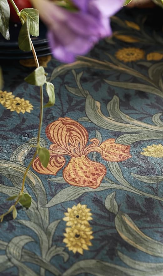patdrea Designer Vintage Dark Blue Linen Rectangle Tablecloth,French Rustic Floral Pattern Tablecloths,Decorative Table Cover Cloth for Kitchen,Dining,Tea Party,Home,Christmas,63"*87"