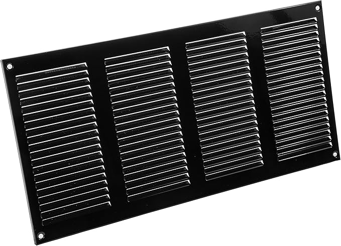 Vent Systems 16" x 8" Inch Black Metal Air Vent Cover - Louvered Wall Grille with Built-in Mesh Screen - Weather Resistant HVAC Duct Cover for Exhaust and Supply in Home, Garage - Indoor & Outdoor Use