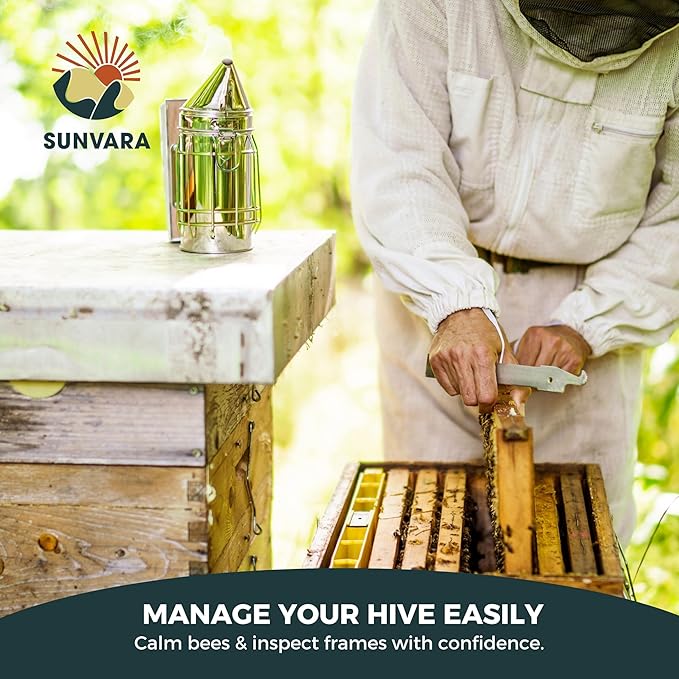 SunVara Bee Keeping Starter Kit Beekeeping Supplies, Bee Keeping Supplies-All Beekeeping Tools Bee Supplies and Equipment, Honey Bee Hive Starter Kit Tools Beekeeping Bee Smoker for Beekeeping