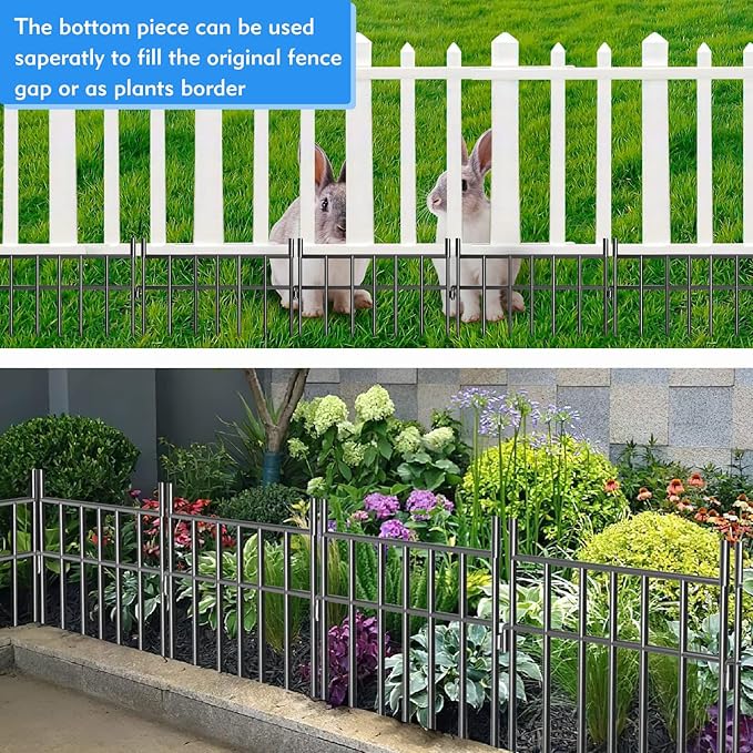 Adavin Animal Barrier Garden Fence,15 Pack Black 12''L x 25" H no dig Fence, Underground dig Protection for Dog Rabbits Rustproof Metal Wire Panel Border, 15 ft Ground Stakes for Outdoor Patio