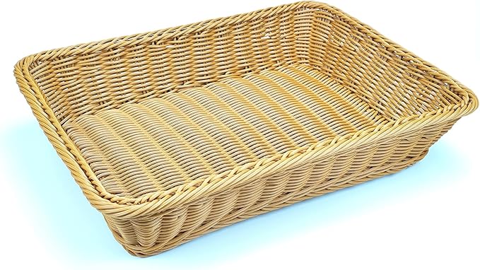 ANRUIDE 16" Poly Wicker Bread Basket, Long Woven Tabletop Food Fruit Vegetables Serving Basket, Restaurant Serving, Honey Brown