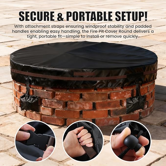 Outdoor Round Fire Pit Cover 74.8x9.5" Waterproof Tear-Resistant 600D Oxford PU Coated for 70–74" Built-In or In-Ground Stone Fire Pits, Heavy Duty All-Season Protection for Outdoor Fireplaces