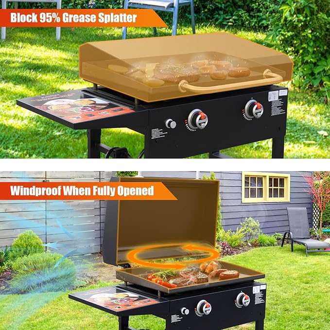 Upgraded Griddle Lid for Blackstone 28'', Hinged Lid for Blackstone 1517 1853 1605 1803 1839 1856 1924 1983 2094 2145 5003, Heat Resistant Griddle Hard Cover for Black Stone, Handle for Easy Lifting