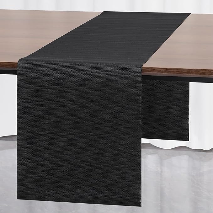 Myir JUN Table Runner, Vinyl Table Runner Indoor 72 Inch Long Arbitrarily Cropped Runner for Table Heatproof for Home Party (Black, 15 x 72 inch)