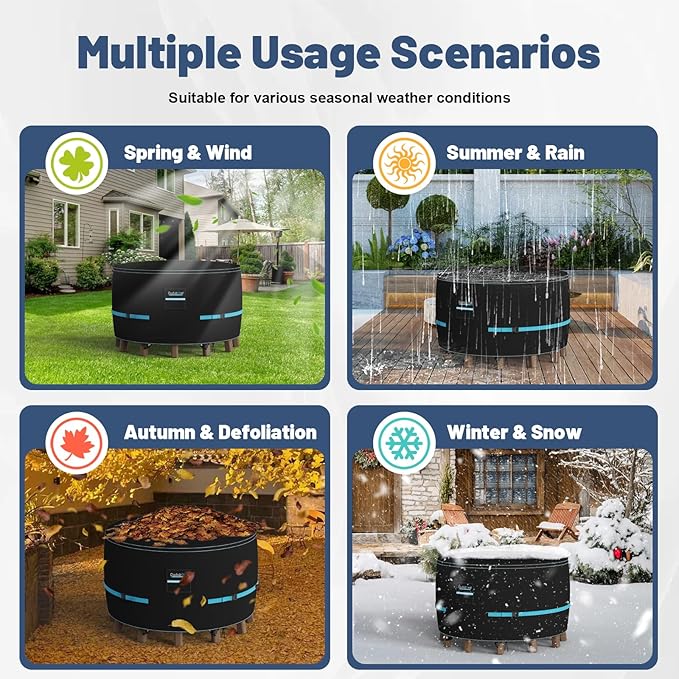 Outdoor Furniture Cover - 100% Waterproof, High-density Oxford fabric, PU Silver Coating, UV Resistant, All-Weather Resistant Patio Table Cover for Round Patio Furniture Set