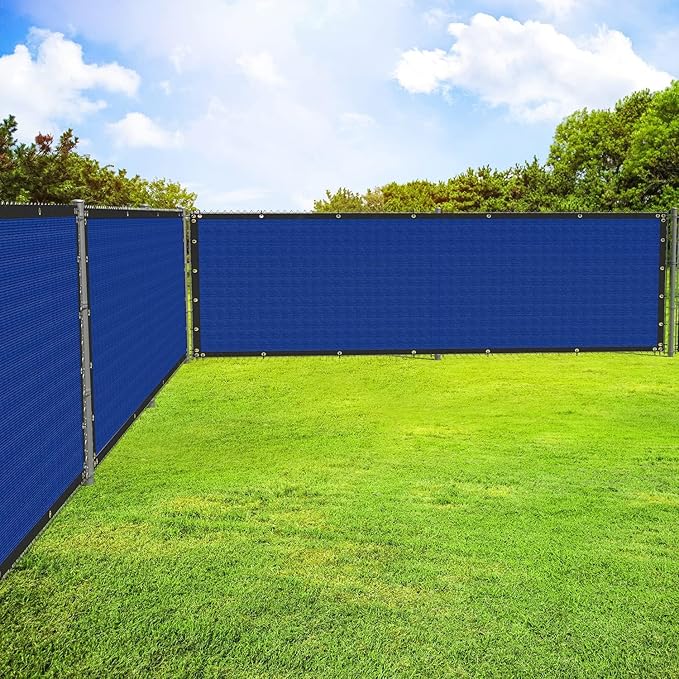 ECOOPTS 4'x122' Privacy Fence Screen Windscreen with Copper Grommets, Fit for Commercial Fence and Residential Garden Outdoor 90% UV Blockage, Cable Zip Ties Included (Blue)