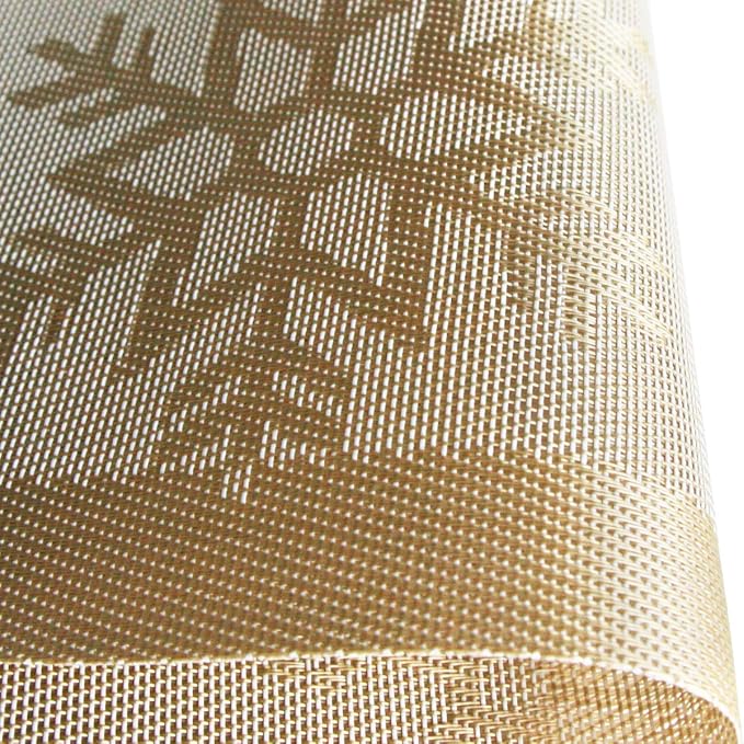 Christmas Placemats Set of 6 Vinyl Woven Non-Slip Placemats Washable Easy to Clean Table Mats for Dining Table (Snow Gold)