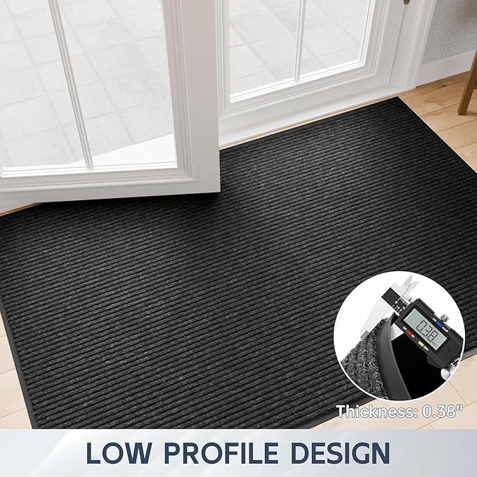 Front Door Mat, 72" x 24" Heavy Duty Indoor Outdoor Doormat, Non-Slip Welcome Mats for Entryway, Rubber Backing Low Profile Commercial Door Mats, Black Stripe