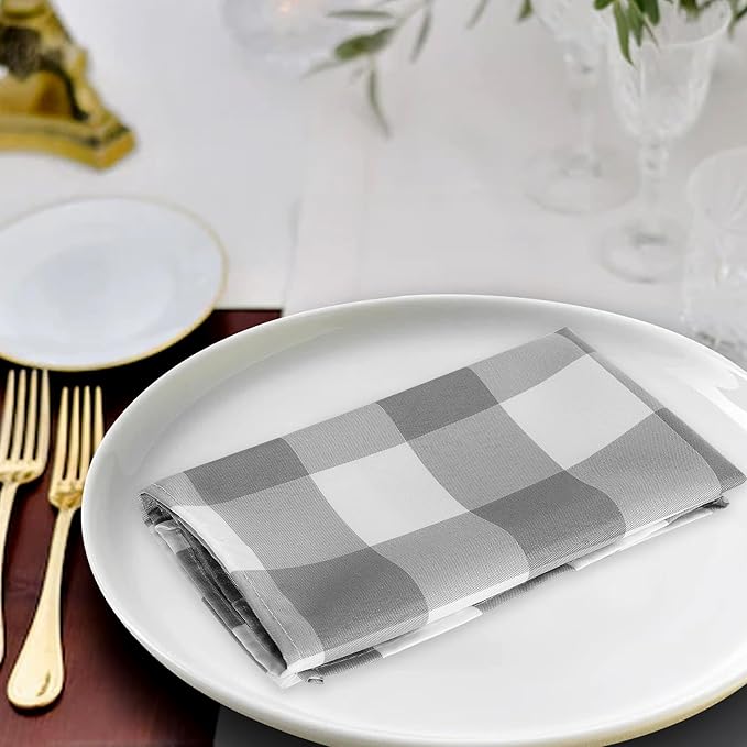 Buffalo Plaid Table Napkins Set of 50 Checkered Cloth Napkins 17x17 inch Washable Dinner Gingham Pattern Napkins Soft Napkins for Wedding Party Dining Banquet(Gray and White)
