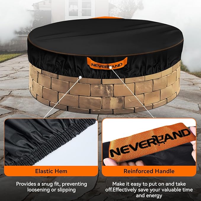 NEVERLAND Round Fire Pit Cover for In-Ground Fire Pits, 52-57 Inch Heavy Duty 600D Waterproof Outdoor Firepit Cover, Fits Built-In Stone Fire Pits, Orange