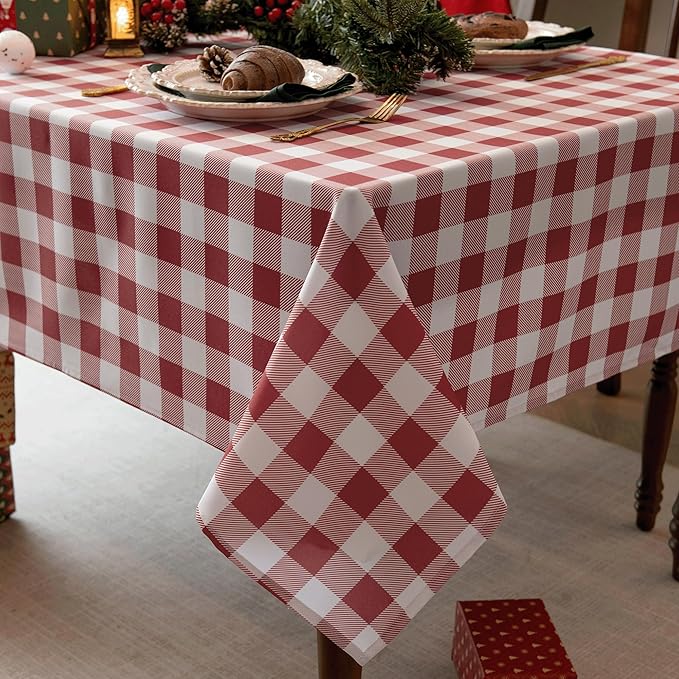 Waterproof Checkered Tablecloth Fabric - Rectangle 58x84 Inch Classic Gingham Buffalo Plaid Table Cloth for Indoor/Outdoor Use - Washable Table Cover for Kitchen, BBQs, and Parties