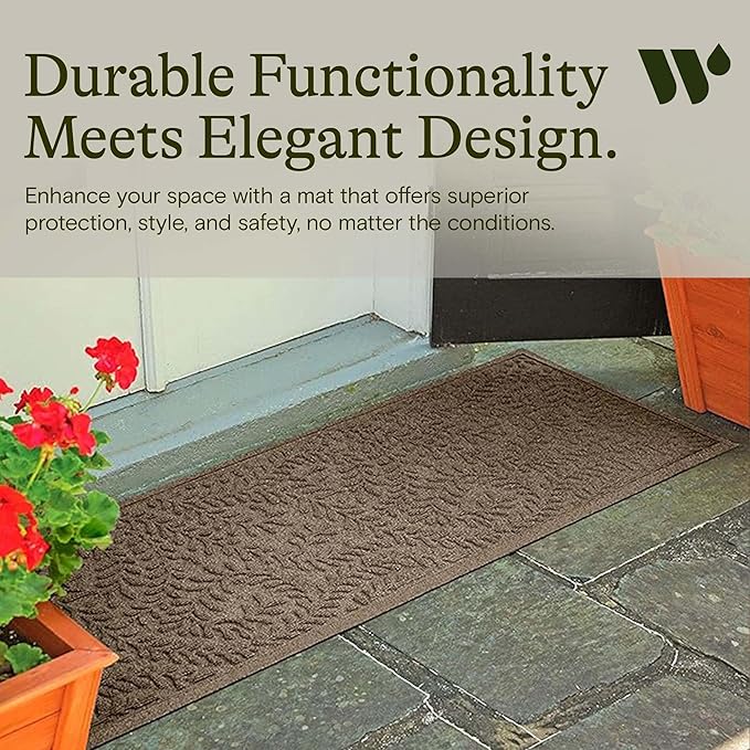 WaterHog Indoor/Outdoor Door Mat, 2' x 5', Made in USA, Durable & Skid-Resistant Front Door Rug, Decorative, Water-Trapping & Heavy-Duty Entryway Mat for Your Home, Boxwood Collection, Khaki/Camel