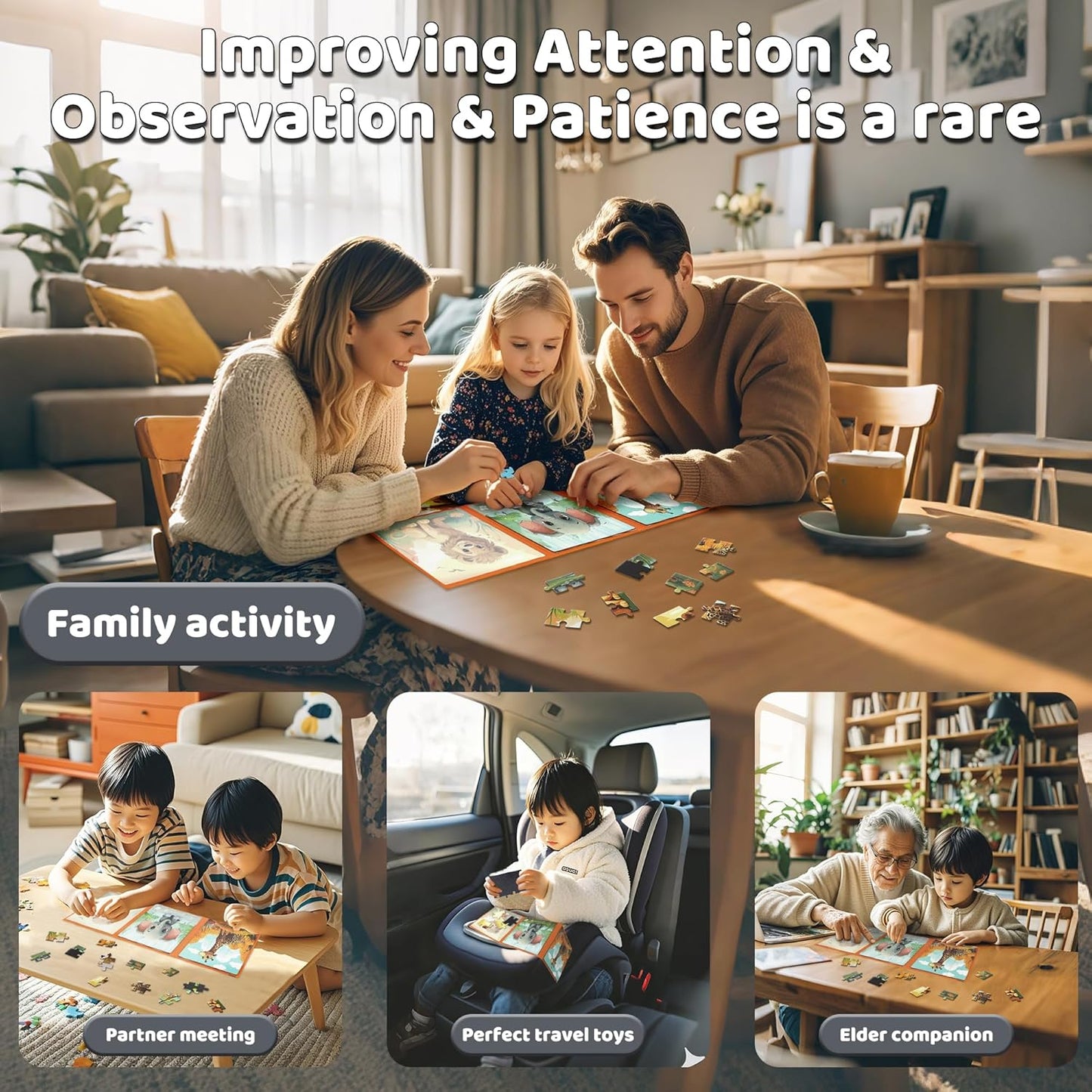 Puzzles for Kids Ages 3-5 36PCS-3 Animal Themes Magnetic Puzzles for Kids 4-6 Travel Puzzle for Airplane/Car/Road Trip/Gift Toys for 3 4 5 6 Year Old Girls and Boys